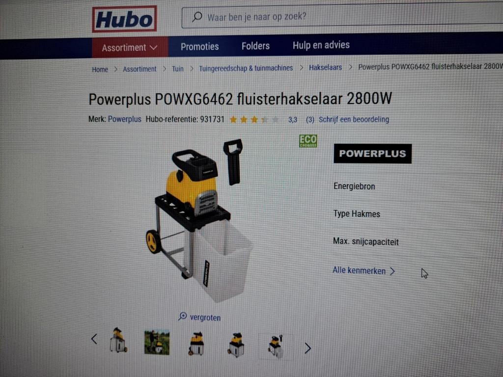 Fluisterhakselaar Powerplus POWXG6462,2800 W., Enlèvement