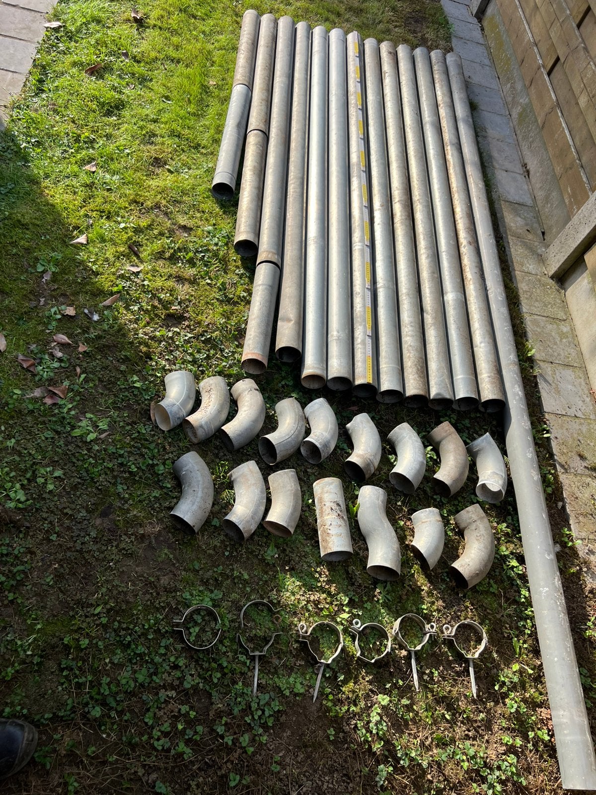 Zink afvoerbuizen diameter 80mm totaal 25,5lm en toebehoren, Doe-het-zelf en Bouw, Ophalen, Gebruikt, Zink, Afvoer