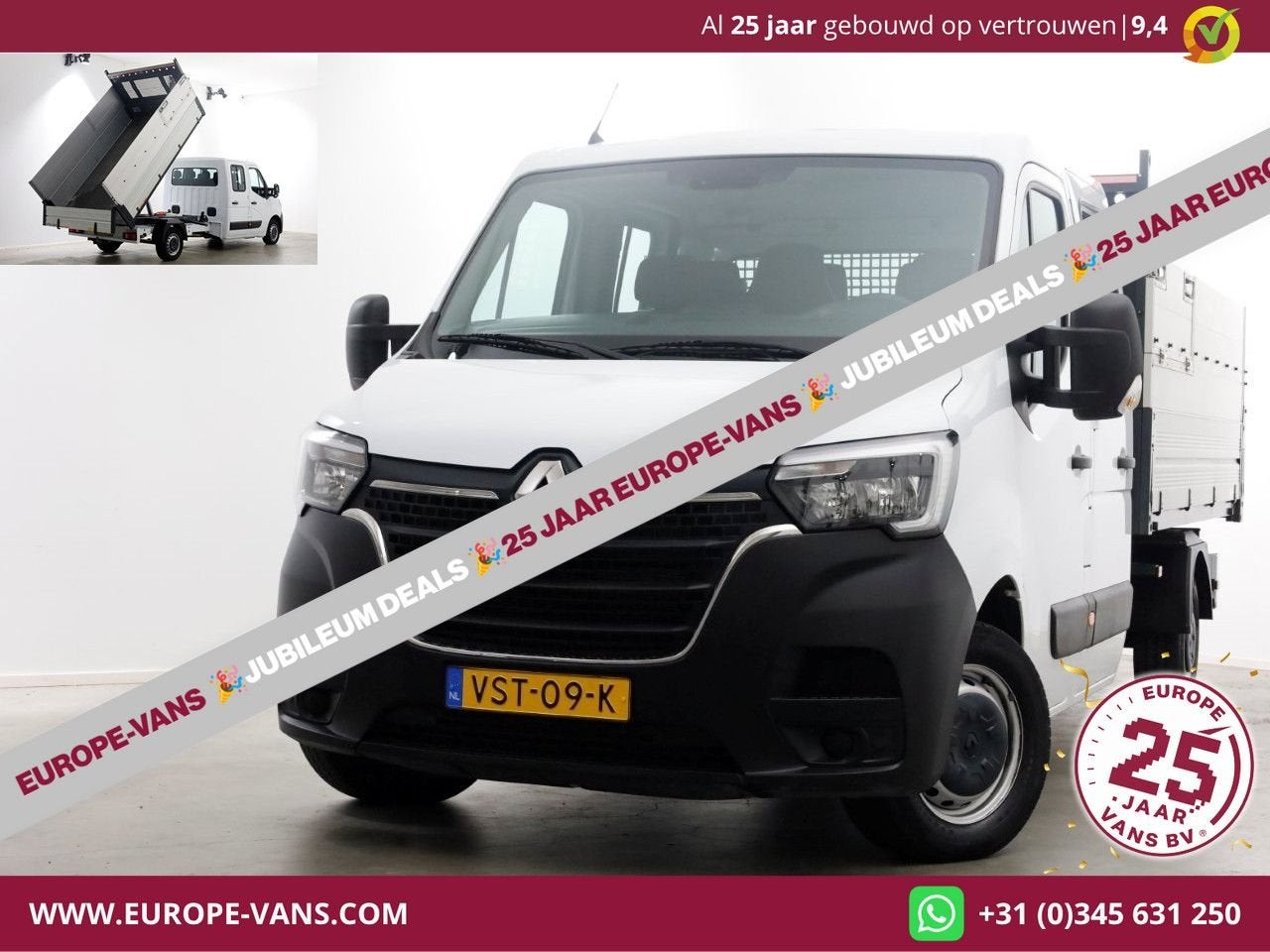 Renault Master T35 2.3 dCi 145pk L3 D.C. Kipper met hoge boo, Auto's, Bestelwagens en Lichte vracht, Renault, Wit, Bedrijf, Onderhoudsboekje