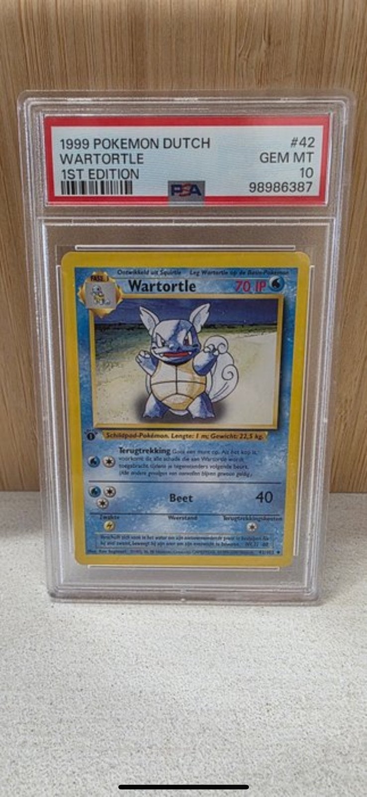 Wartortle 42/102 Base Set 1st Edition Nederlands PSA 10, Hobby en Vrije tijd, Ophalen of Verzenden, Nieuw, Losse kaart, Foil