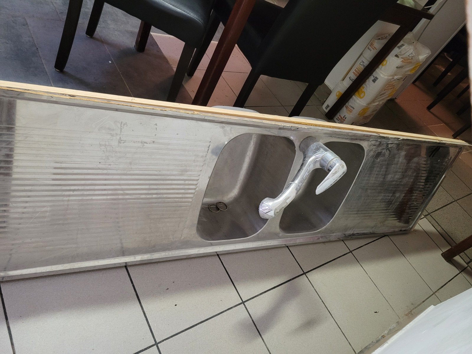 evier inox professionel avec robinet douche double bacs, Enlèvement