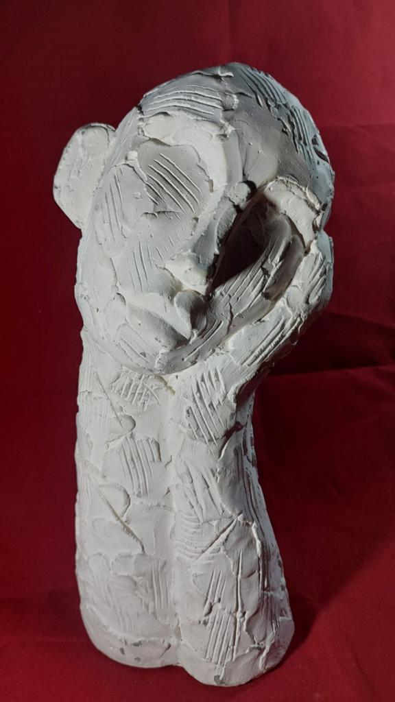 Brutalistisch J-Line Sculptuur – Wit Cement – 30 cm, Ophalen of Verzenden