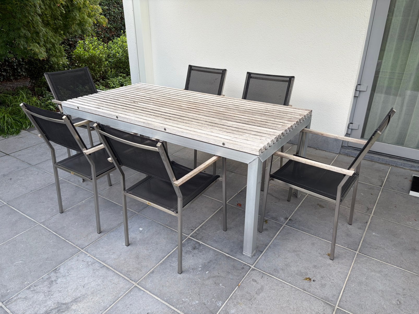 Table de jardin Extremis avec 6 chaises Gloster, Jardin & Terrasse, Enlèvement, Utilisé, Carré, Inox