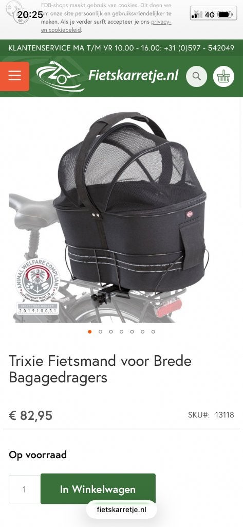 Fietsmand hond, Dieren en Toebehoren, Trixie, Ophalen, Nieuw, Hondenfietsmand