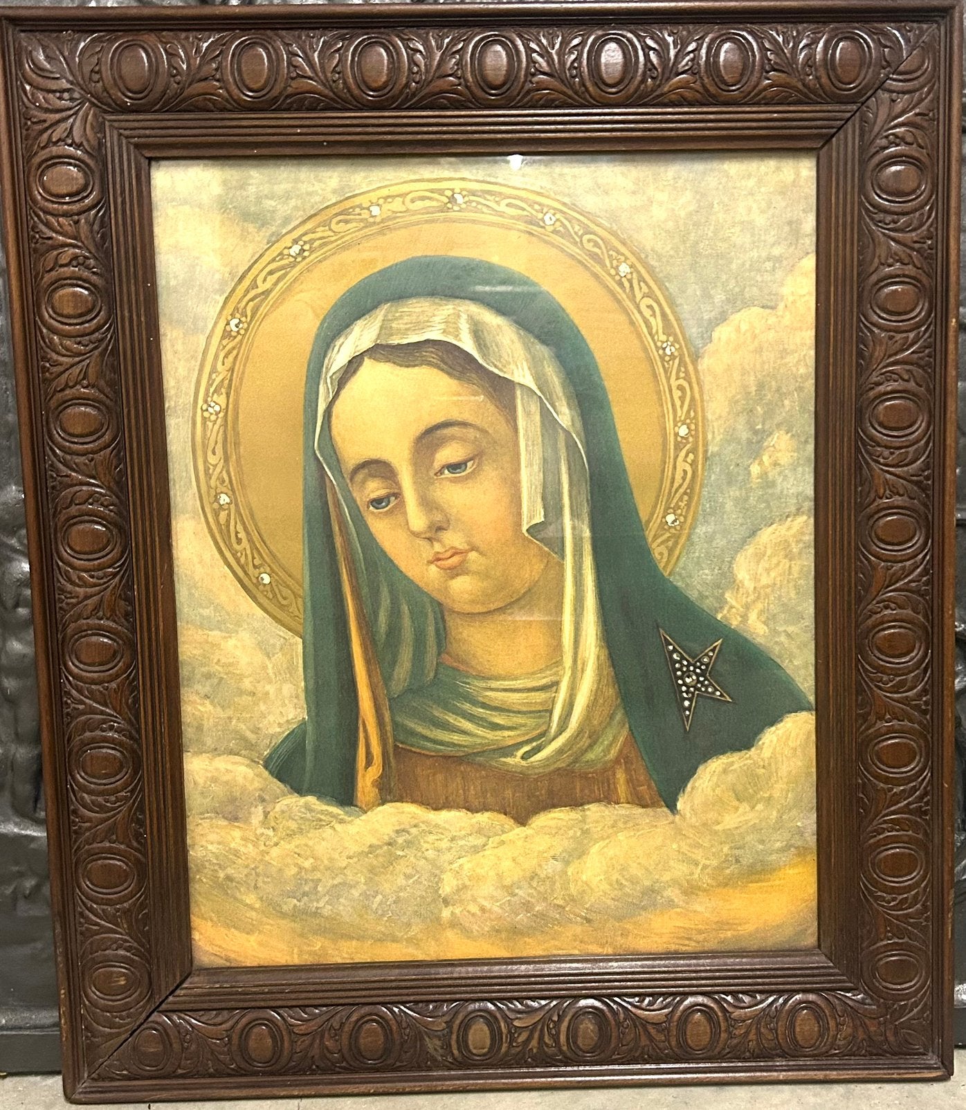 Image religieuse de Marie - cadre en bois - 50/58, Enlèvement