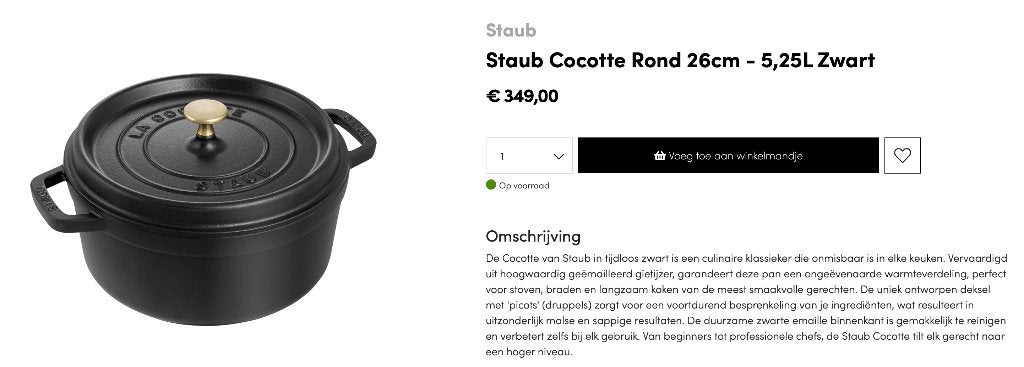 Staub Cocotte met deksel 26 cm, Avec couvercle, Enlèvement, Comme neuf