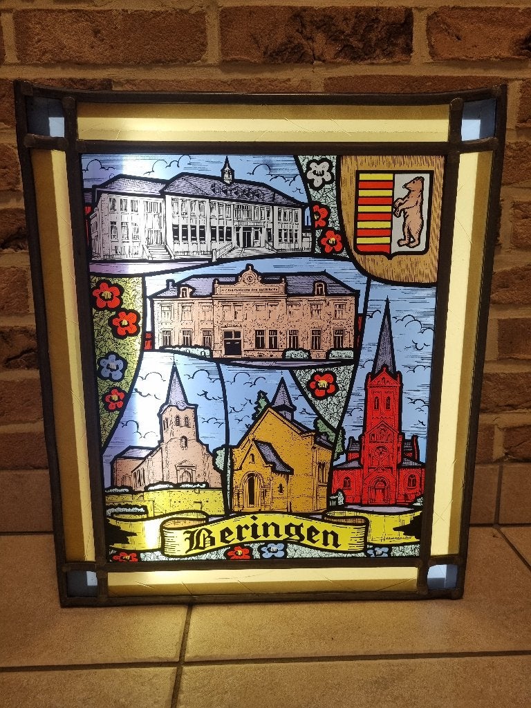 Glasraam in lood Beringen met lichtbak, Enlèvement