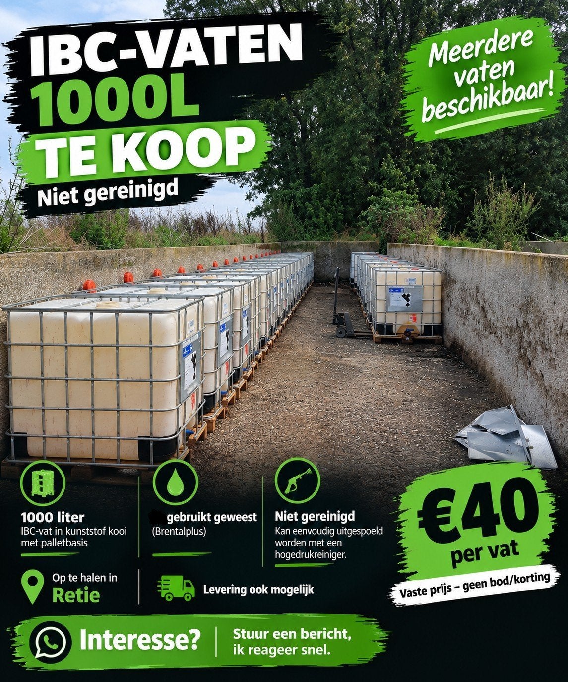 IBC-vaten 1000L te koop, Ophalen of Verzenden, Kunststof