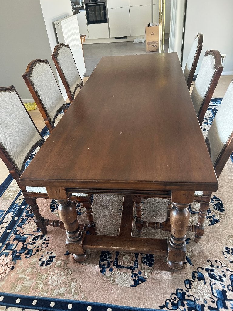 Massief antieke eiken eettafel met 6 bijhorende stoelen, Antiek en Kunst, Antiek | Meubels | Tafels, Ophalen