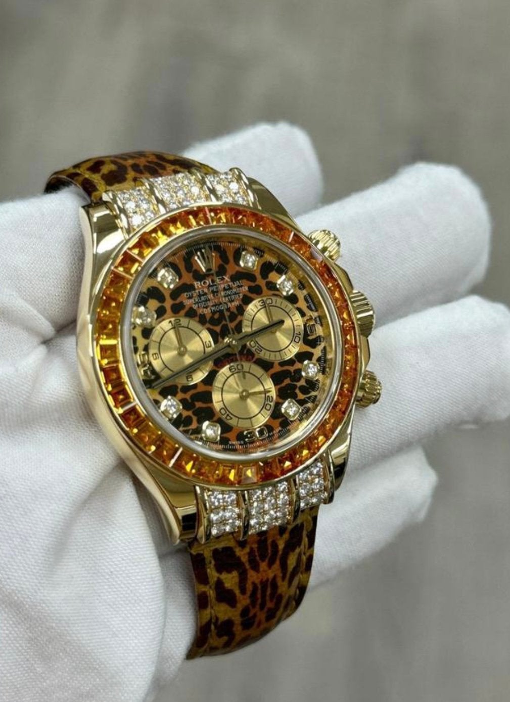 Rolex Daytona Leopard 2005 geelgoud, Verzenden, Zo goed als nieuw, Dame of Heer