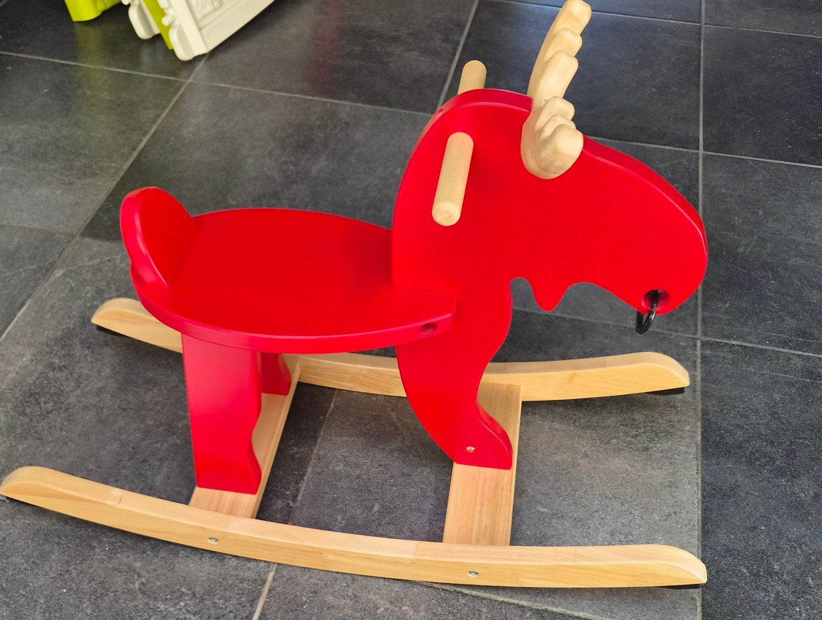 Cheval à bascule/renne à bascule en bois — rouge, Enlèvement, Comme neuf