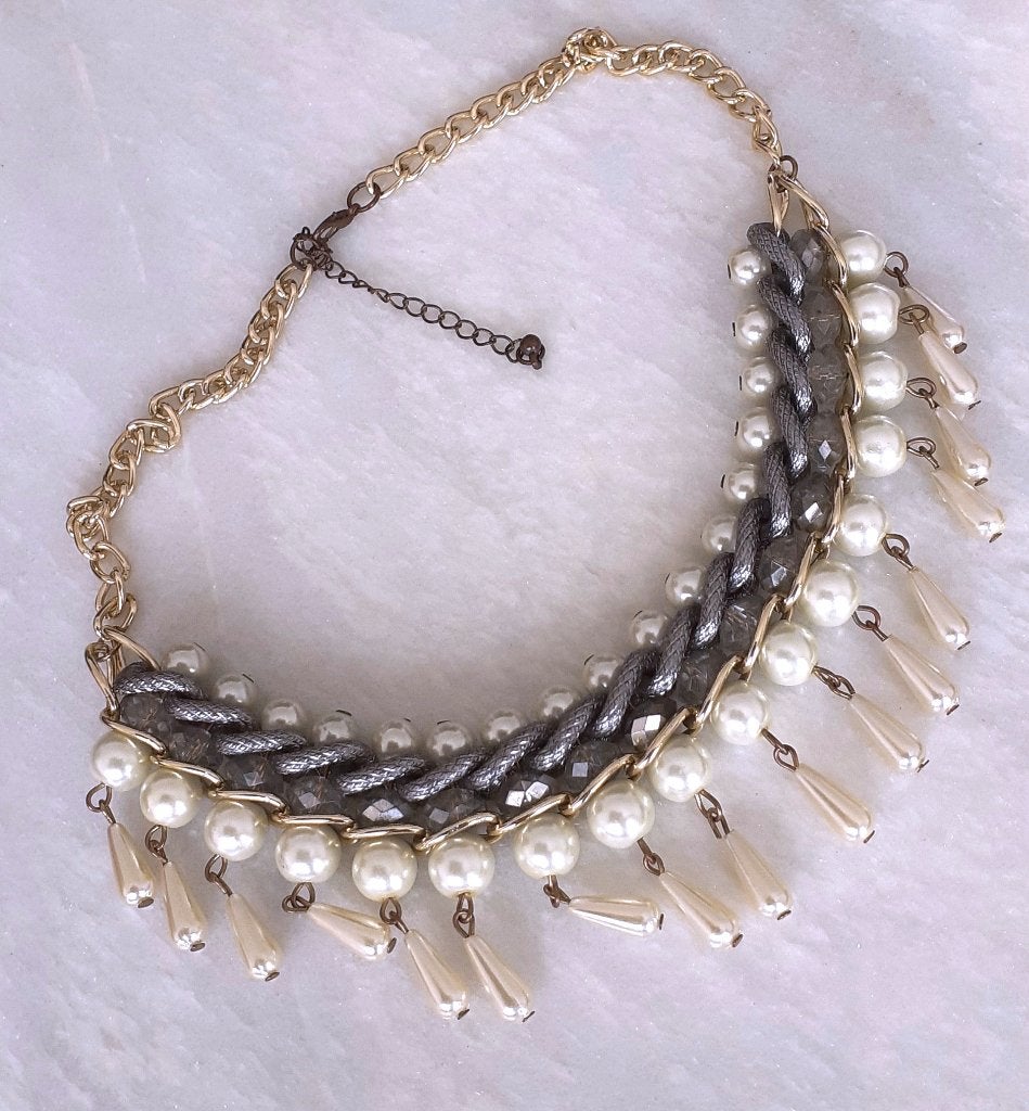 statement ketting vintage witte parels en kristallen Zara, Ophalen of Verzenden, Kunststof, Verstelbaar
