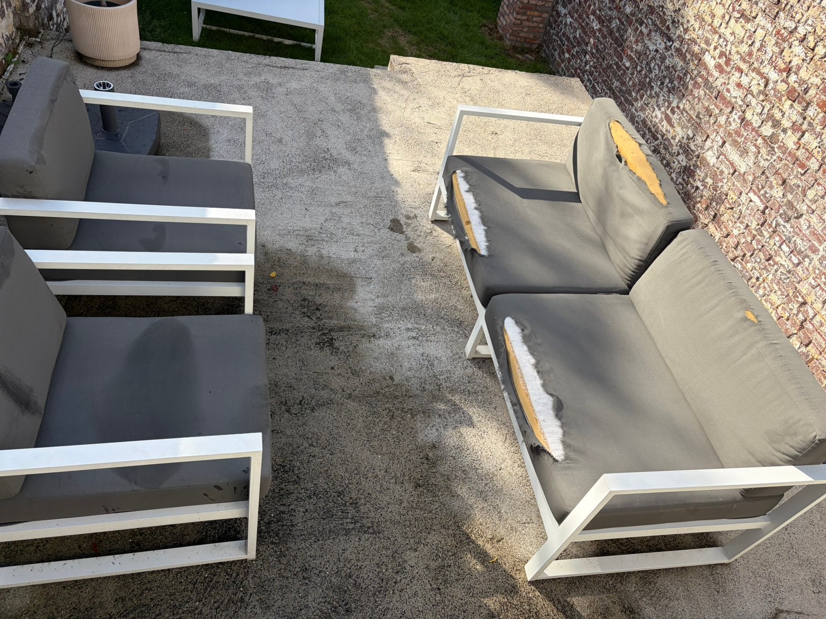 Loungeset wit 2x eenzit + 3-zit, Tuin en Terras, Ophalen, 5 zitplaatsen, Gebruikt, Aluminium