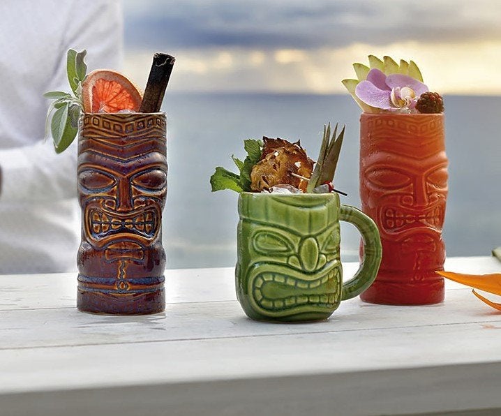 Libbey Tiki Longdrinks / bekers in keramiek - 3 kleuren, Ophalen of Verzenden, Nieuw, Overige typen