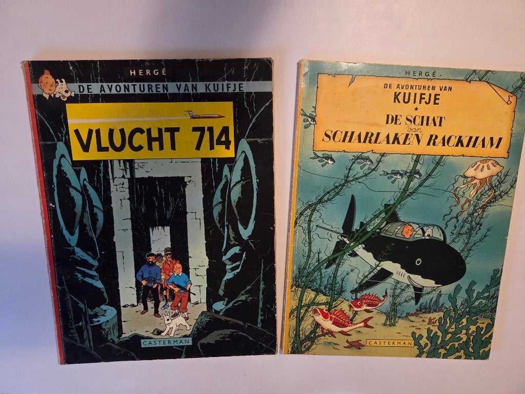 2 Kuifjesalbums: 'Vlucht 714' en 'De schat v Sch Rackam', Boeken, Gelezen, Ophalen of Verzenden, Meerdere stripboeken, Hergé
