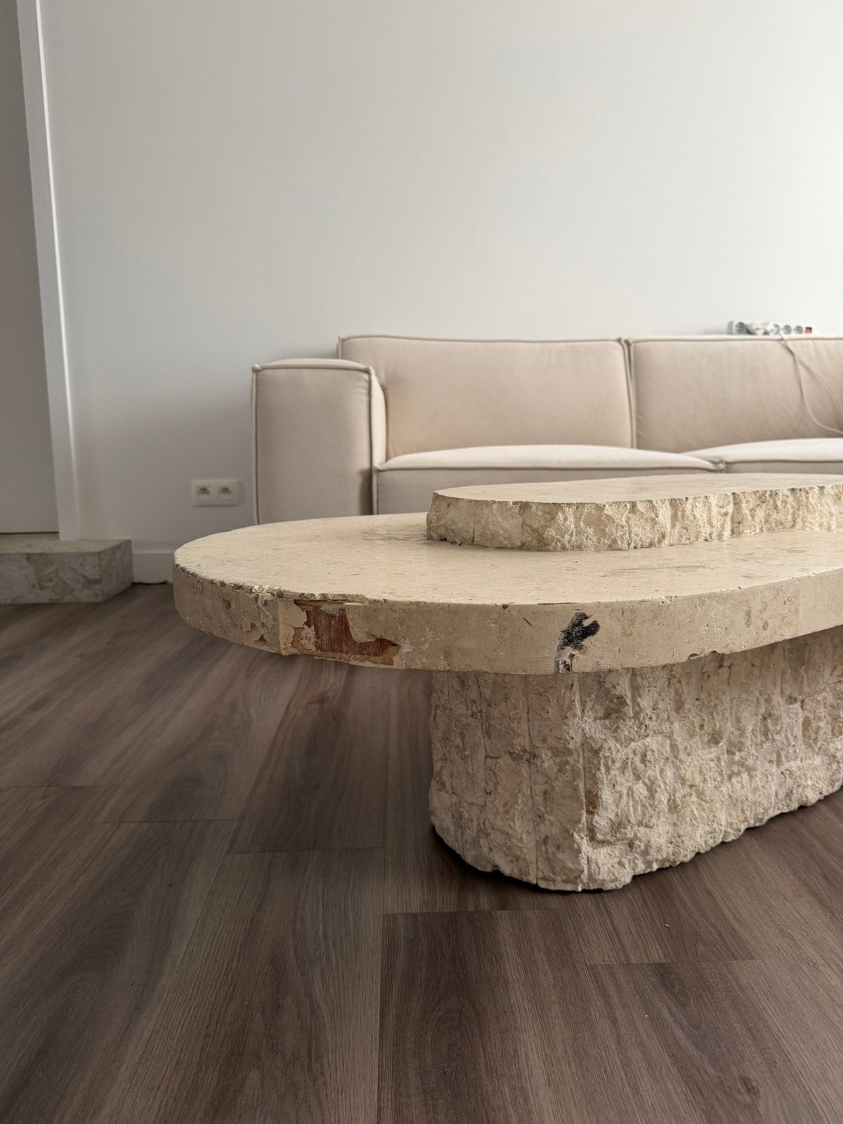 Salontafel steen/ travertin- look, 100 à 150 cm, Enlèvement, Utilisé, 50 à 100 cm