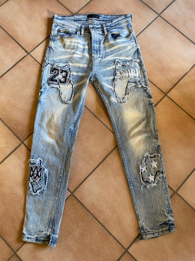 Amiri blauwe jeans (W30) juk en borduursel ZG staat, Kleding | Heren, W32 (confectie 46) of kleiner, Amiri, Gedragen, Verzenden