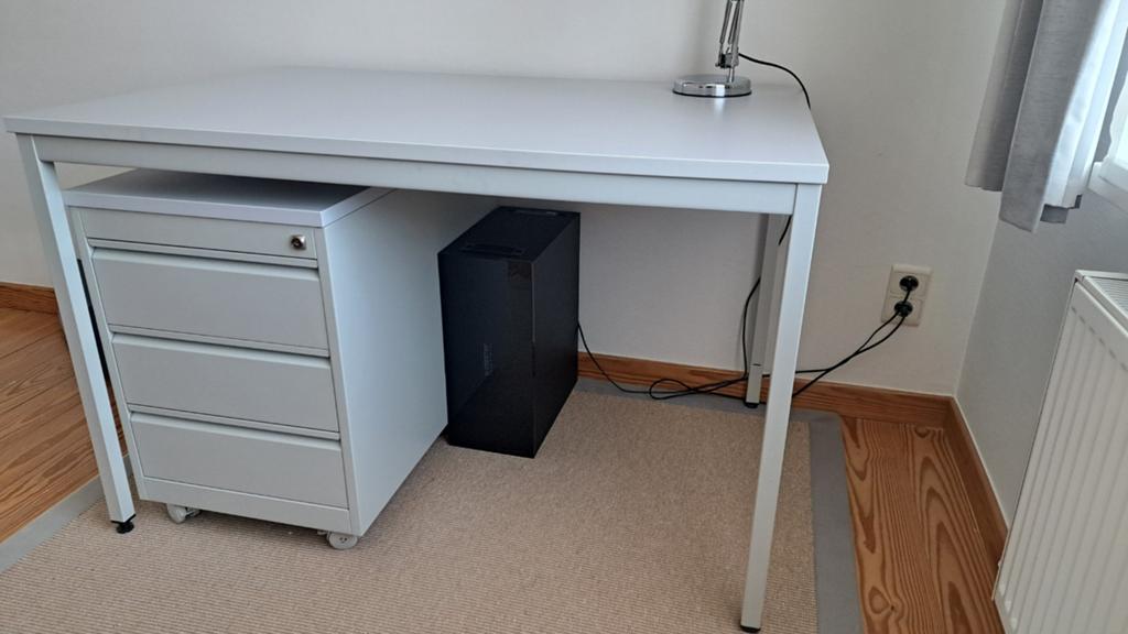 Bureau + ladekastje, Huis en Inrichting, Bureaus, Ophalen, Grijs, Metaal