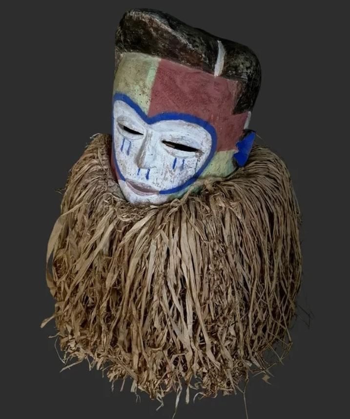 Masque Kwese du Congo de 27cm de haut (pour la partie bois), Antiquités & Art, Art | Art non-occidental, Enlèvement, Masque, Bois