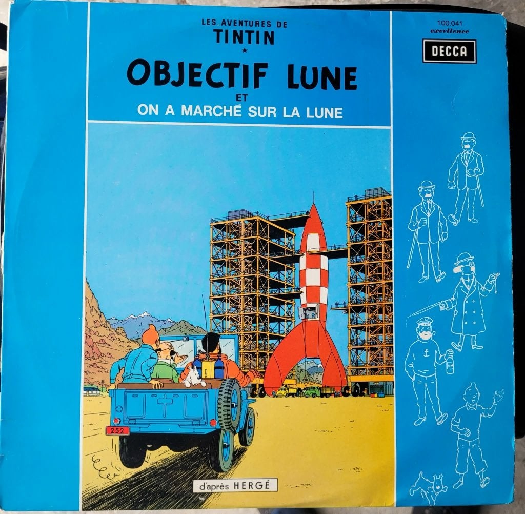 VINYLE DE TINTIN : OBJECTIF LUNE / ON A MARCHÉ SUR LA LUNE, CD & DVD, Vinyles | Enfants & Jeunesse, Enlèvement ou Envoi, Utilisé
