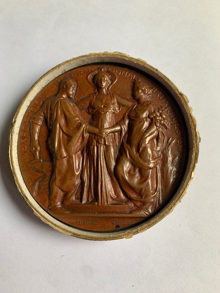 Prachtige grote bronzen medaille Marcel Wolfers art nouveau., Enlèvement