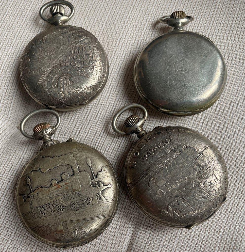 ROSKOPF echt spoorweghorloge set van 4 ROSKOPF, Ophalen, Zakhorloge, Gebruikt, Staal