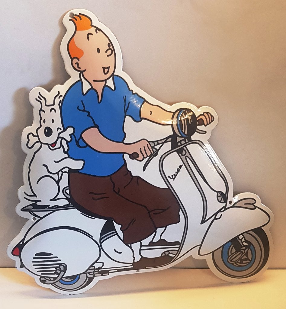Kuifje (Tintin) met Bobbie Op Een Vespa Scooter 'Emaille', Verzenden, Nieuw, Overige typen