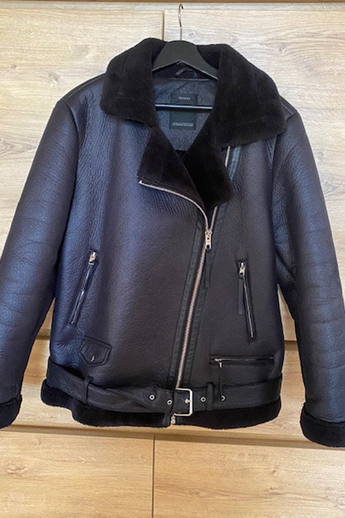 zwarte bikerjas in nepbont  46, Kleding | Dames, Zwart, Maat 42/44 (L), Ophalen of Verzenden, Zo goed als nieuw