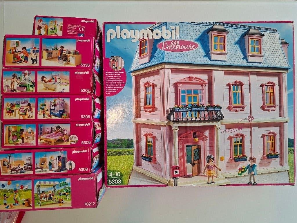Maison Dollhouse Playmobil avec étage supplémentaire et sets, Enfants & Bébés, Bâtiment, Autres séries, Utilisé, Kit complet