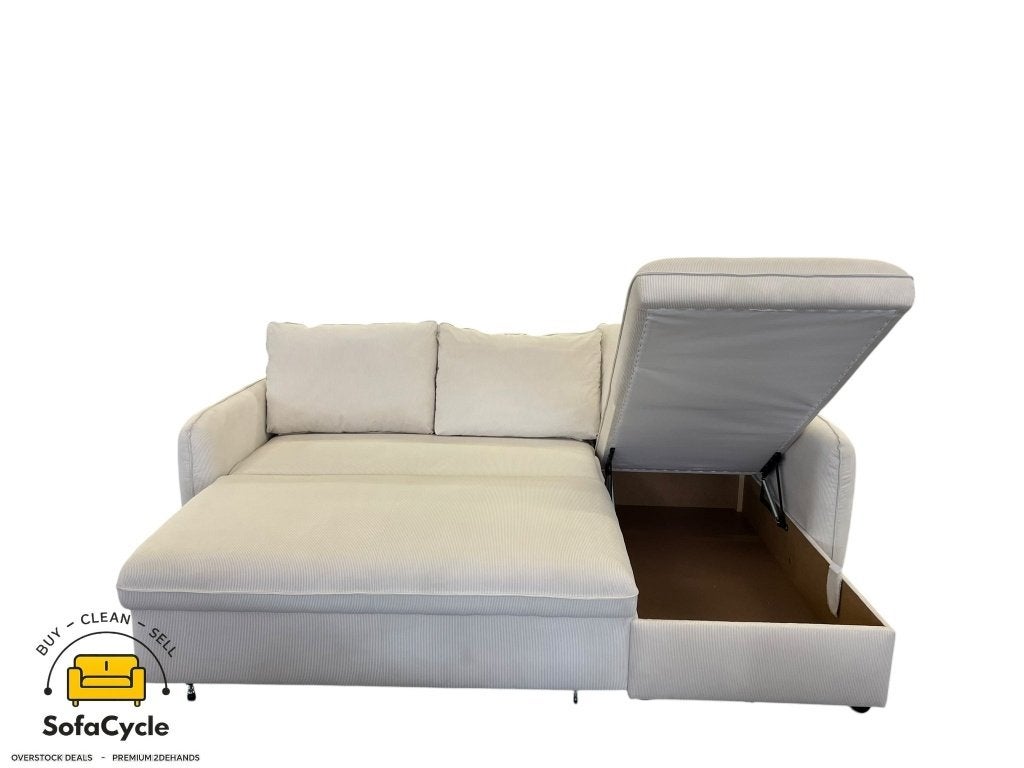 Hoekzetel wit in ribstof met opbergkoffer, Nieuw, Zonnestraat 223-229, 9600 Ronse, België, Info@sofacycle.be, SofaCycle VOF
