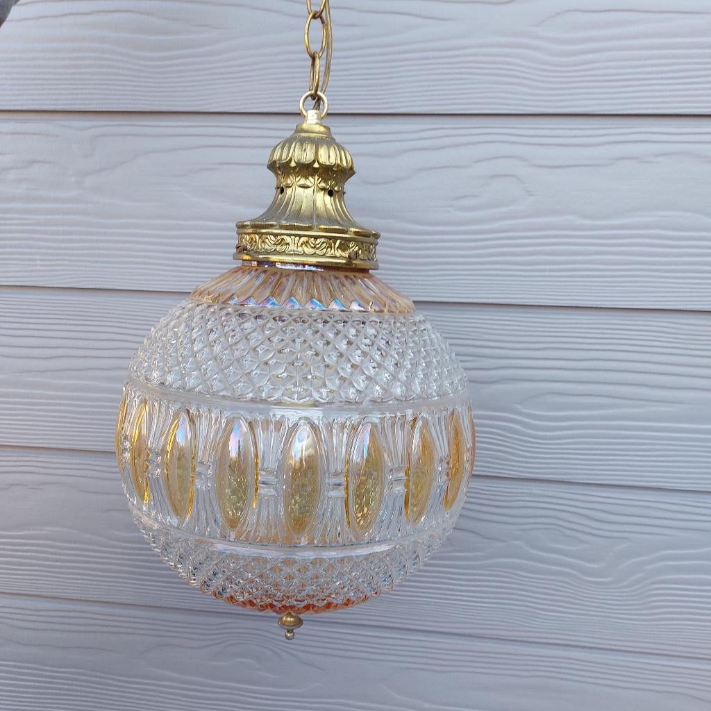 Art Deco bolvormig Qazqa  haglamp afwerking messing fitting, Huis en Inrichting, Ophalen, Gebruikt, Art deco, Glas