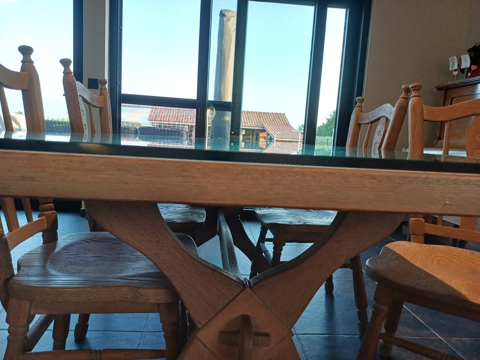 Massief eiken tafel en stoelen gezandstraalt, Enlèvement