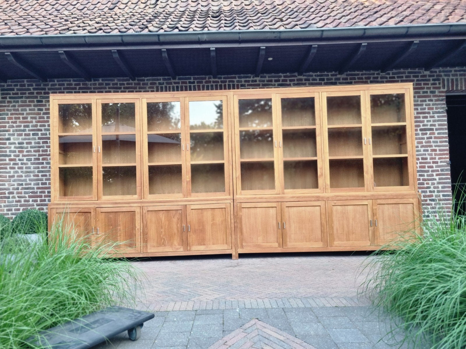 Teak 480 cm buffetkast/vitrinekast GRATIS LEVERING, Huis en Inrichting, Ophalen, ., Landelijk  modern, Teakhout