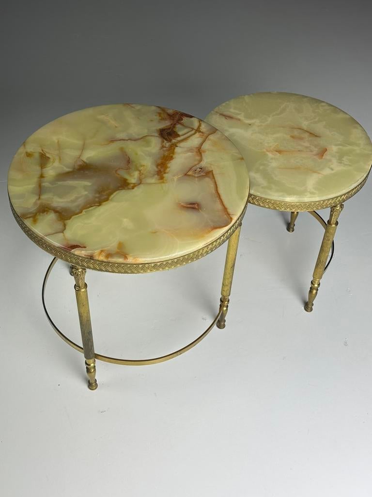Set van twee vintage onyx bijzettafels, Huis en Inrichting, Tafels | Bijzettafels, Ophalen, Zo goed als nieuw