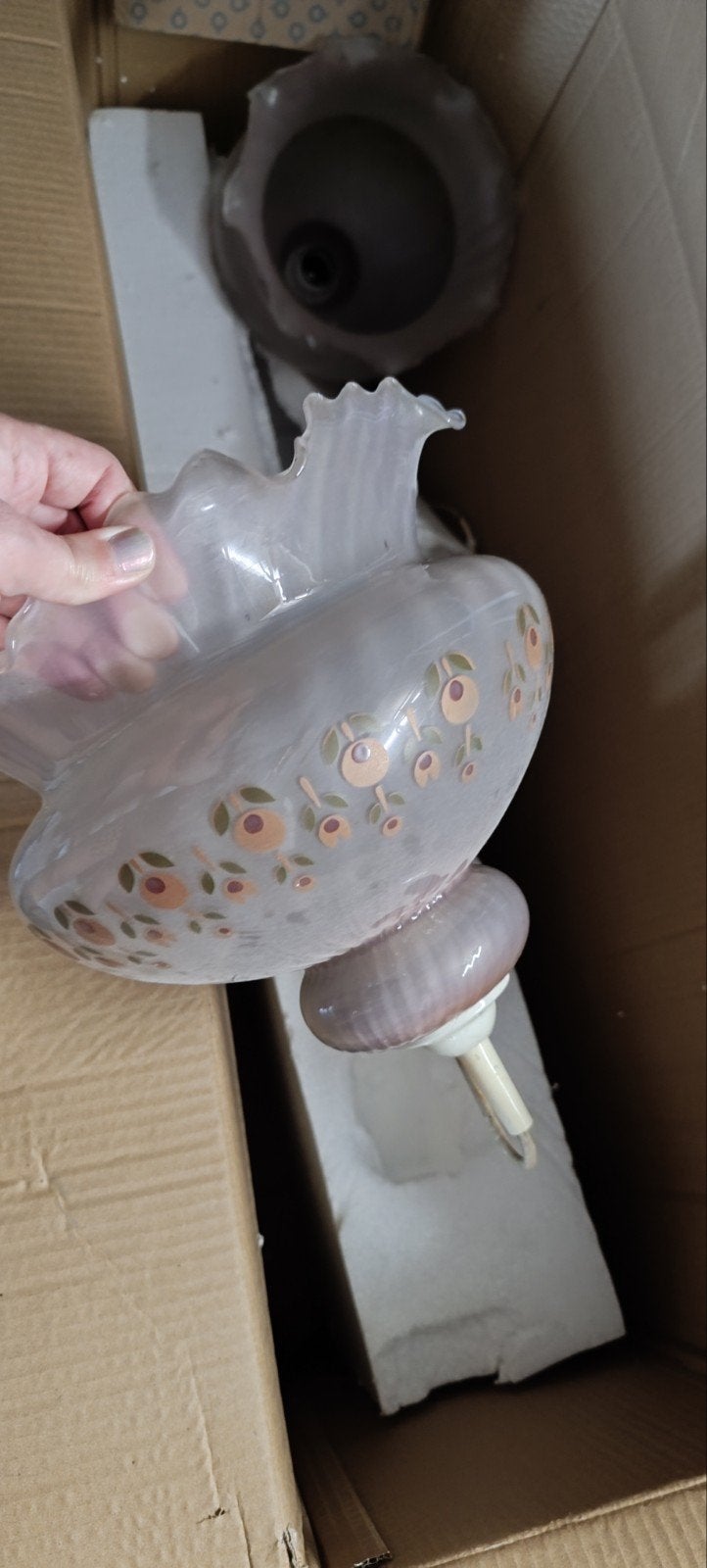 Vintage bloemetjes lamp, Ophalen, Gebruikt, Hanglamp, E27 (groot)