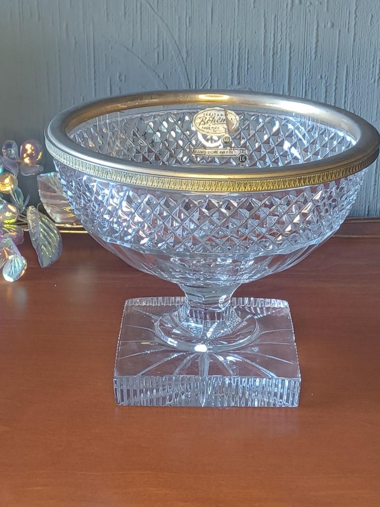 Vintage Bohemia Kristallen Fruitschaal met Goudrand, Ophalen of Verzenden