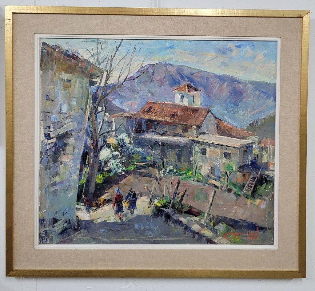 Georges STEEL, in een Spaans bergdorp, Doek, Ophalen of Verzenden, Gedateerd, Landschap