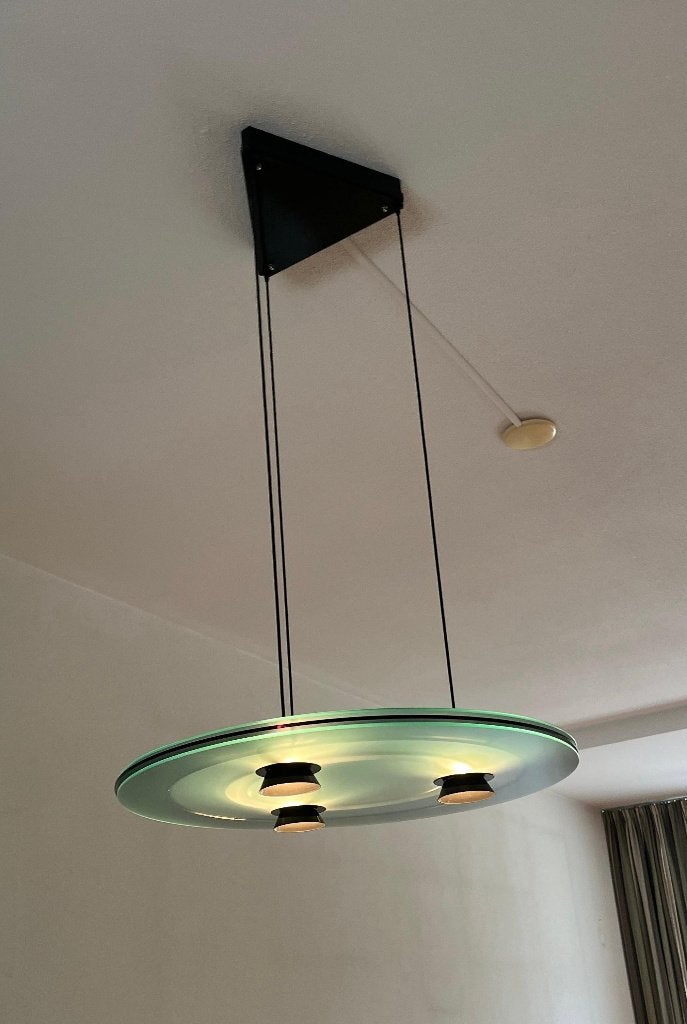 Suspension Vintage Arteluce Aurora 1983 - PN: 3.500 €, Maison & Meubles, Lampes | Suspensions, Comme neuf, 75 cm ou plus, Verre
