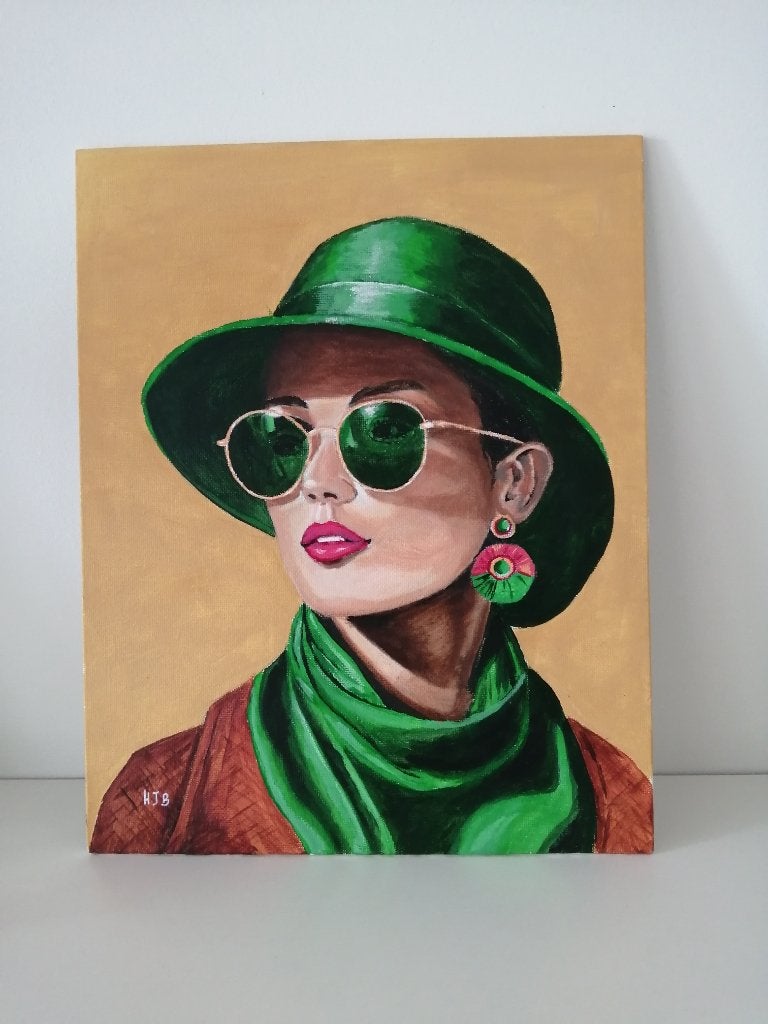 Schilderij Meisje met groene zonnebril, Ophalen, Minder dan 50 cm, Nieuw, Schilderij