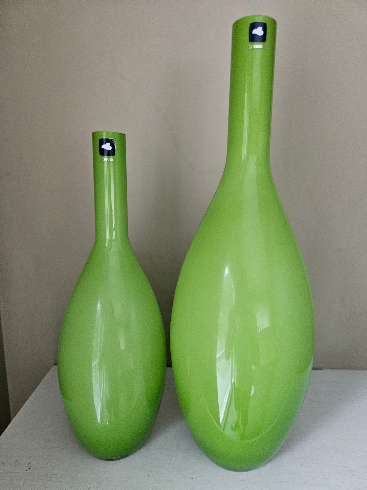 Leonardo vazen 39 en 50 cm hoog, Ophalen, Zo goed als nieuw, Groen, Glas
