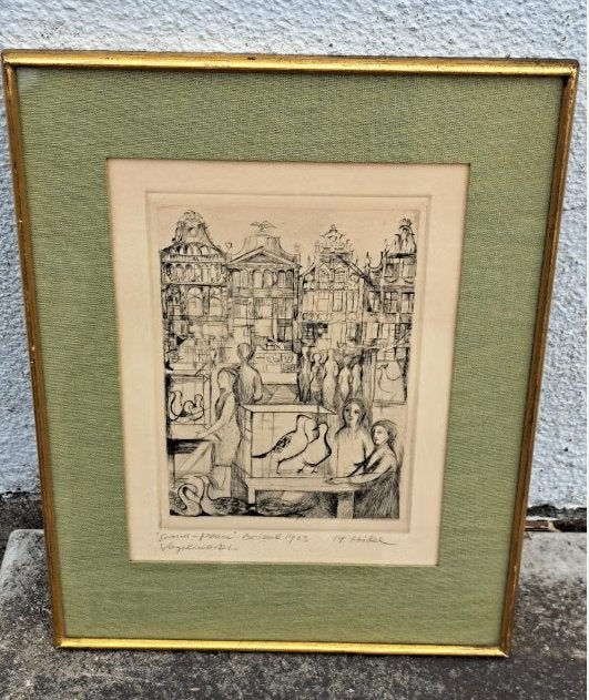 Gravure grand place de bruxelles signe, Enlèvement ou Envoi, Gravure