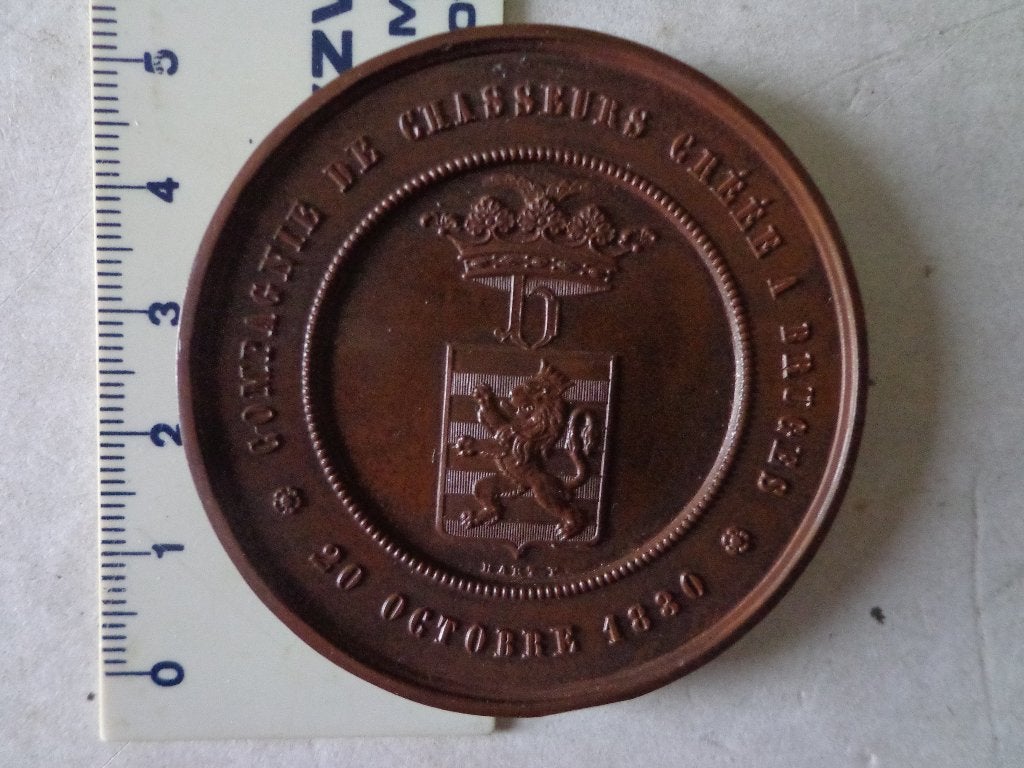 bronzen gedenkpenning Brugge 1905 Compagnie de Chasseurs, Postzegels en Munten, Penningen en Medailles, Ophalen of Verzenden, Brons
