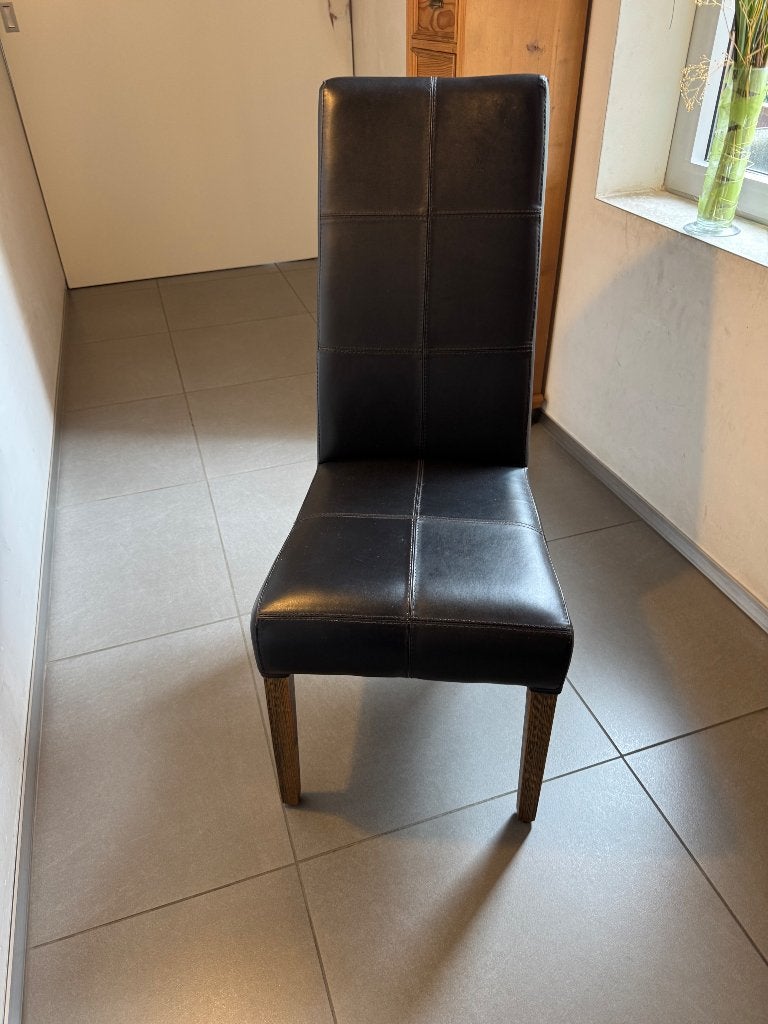 Eetkamerstoel leder met hoge leuning 7 stuks, Ophalen, Gebruikt, Bruin, Leer