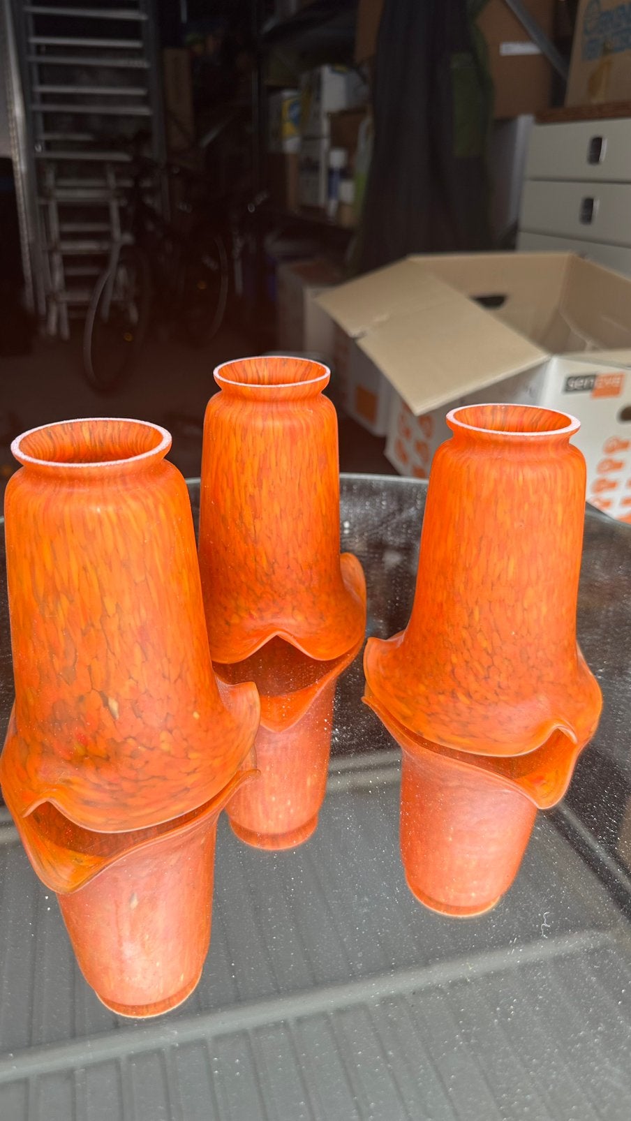 Vintage oranje tulpenlampenkapjes 3 stuks, Antiek en Kunst, Ophalen of Verzenden