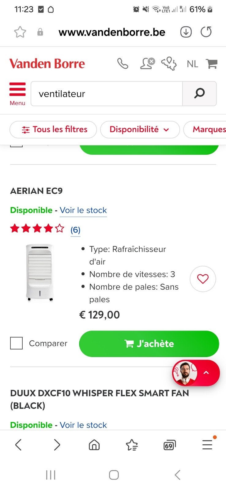 Ventilateur Aerian ec9, Electroménager, Enlèvement