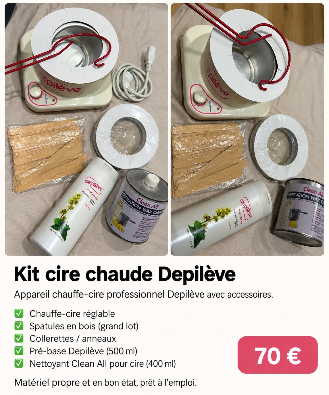 Kit chauffe-cire professionnel Depilève avec accessoires, Enlèvement ou Envoi, Utilisé, Rasage ou Épilation