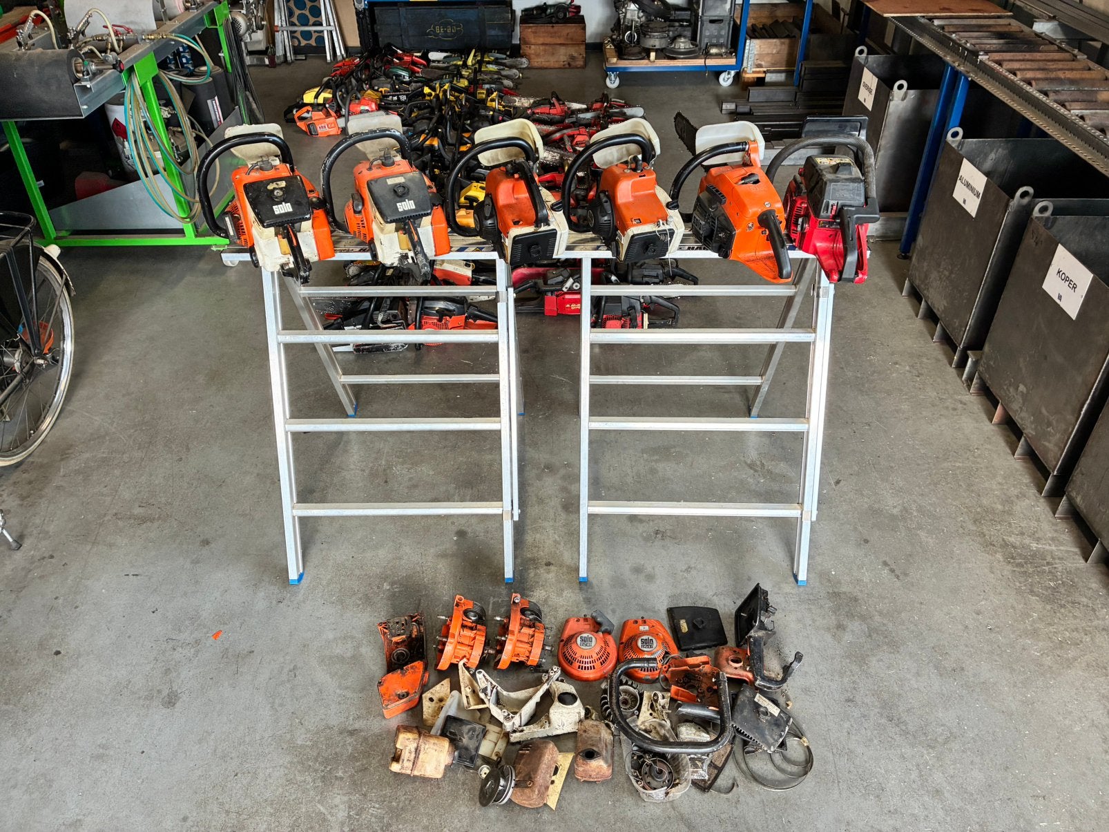 Partij 6 stuks Solo oldtimer kettingzaag incl. onderdelen, Tuin en Terras, Ophalen, Gebruikt
