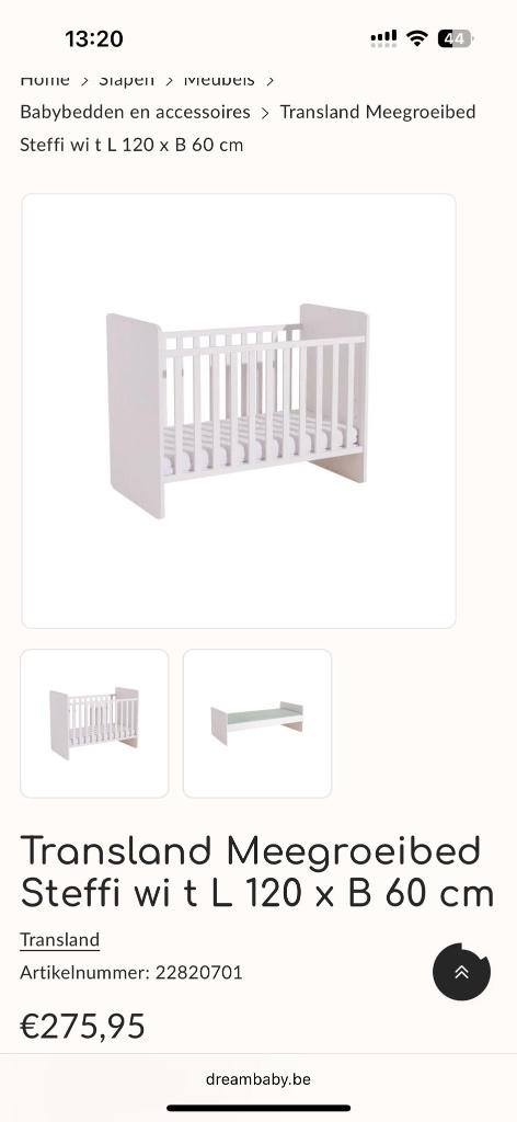 Meegroeibed dreambaby, Moins de 70 cm, Comme neuf, Sommier à lattes, Enlèvement