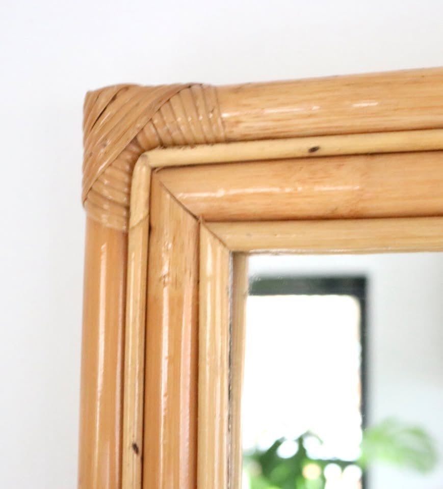 Large French 1970s bamboo framed mirror - Vintage spiegel, Huis en Inrichting, Woonaccessoires | Spiegels, Ophalen, Gebruikt