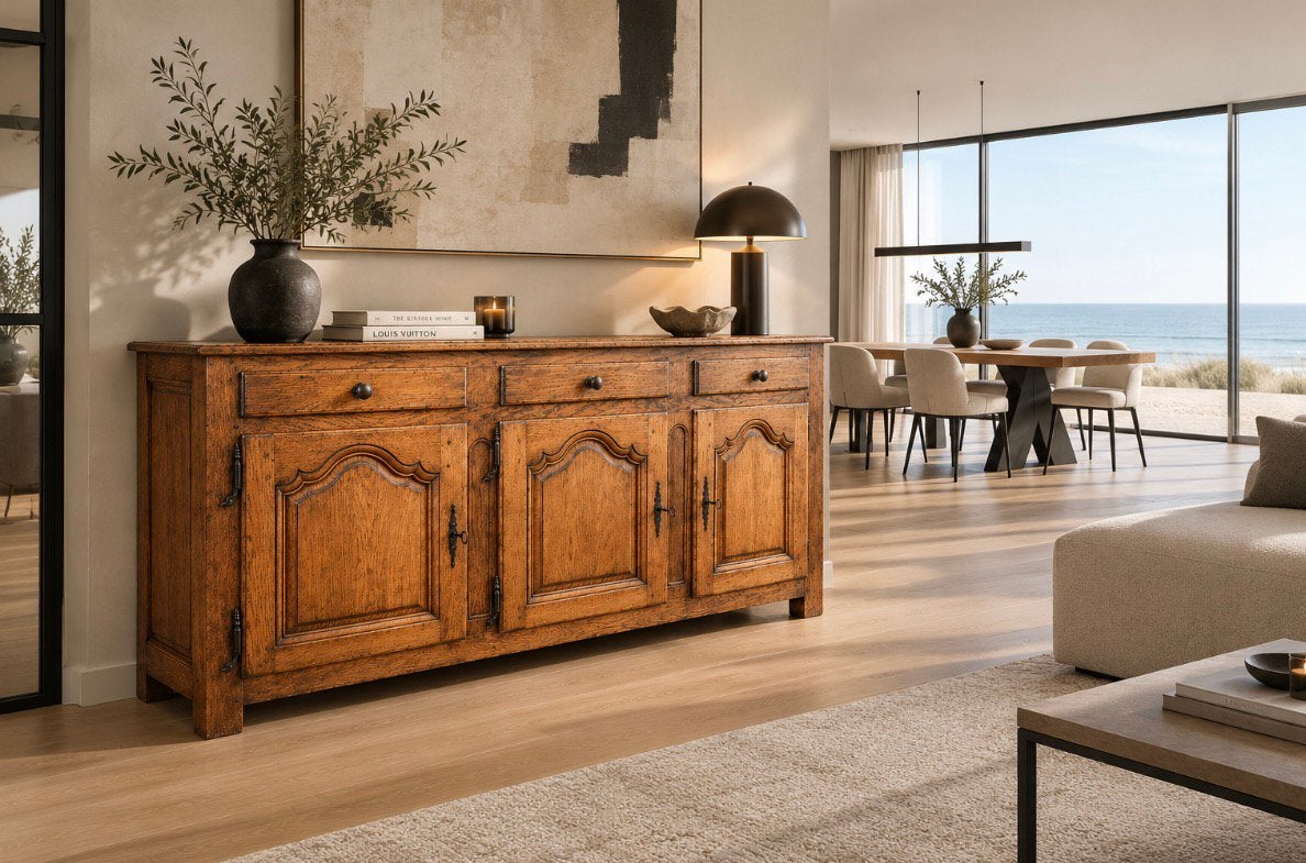 Buffet authentique en chêne massif - mobilier de caractère, Comme neuf, Enlèvement, Avec tiroir(s), Tijdloos